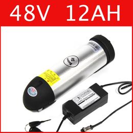 Battery 48V 12AH lithium battery Kettle Cylindrical Aluminium alloy 54.6V lithium ion battery + charger + BMS , electric bike pack Free cus