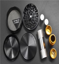 1pcs Black Silver Space Case Grinder Herb Grinder Aluminium Alloy Metal Grinders 4 Layer 63cm Diameter with pollen press presser1875234