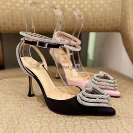 Mach Mach sandal Triple Heart Platform Pumps Satin pointed Chunky Heel Dress Shoes Crystal Embellished Evening shoe Luxury Designers strap Wedding Shoes