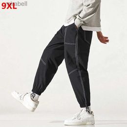 Men's Pants Spring Autumn trendy Hong Kong style men's hip hop leggings men's plus size loose sports casual sweatpants 9XL mens pants black YQ240108