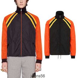 Colorblock Windbreaker Jacket Nylon Lightweight Black/Orange Slim Fit Sun Protective Wear Printed Letters On Back