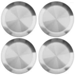 Plates 4 Pcs Beef Stainless Steel Tray Fruit Plate Round Dish Dinner Korean Silver