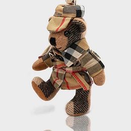 Key Rings Doll Teddy Bear Plaid Limb Rotation Cashmere Wool Bag Ornament Car Keychain J240108