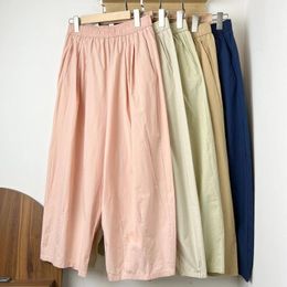 Women's Pants Japan Style Mori Loose Wide-leg Capri Pant Spring Summer Elastic Waist Solid Colour Cropped Trousers