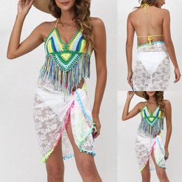 Women's Swimwear Beach Tops For Women Casual Sexy Seaside Holiday Bandage Knitted Vest Colour Matching Crocheted Swimsuit Ropa De Mujer