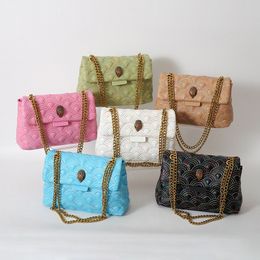 Spring and summer new small square bag rainbow embroidered thread chain bag ladies senior eagle head bag single shoulder crossbody bag 006