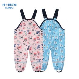 HONEYKING Children Waterproof Rain Pants Baby Jumpsuits Boys Girls Overalls Pants Fashion Kids Overalls Beach Sand Wading Pants 240108