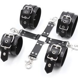 Leather Handcuffs BDSM Bondage Restraint Flirting Slave Exotic Accessories Toys For Couple Games Handcuff amp Ankle Cuffs Adult 240106