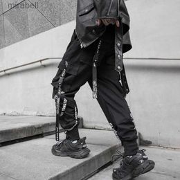 Men's Pants Unique Men Cargo Pants Chic Y2k Techwear Harajuku Streetwear Jogger Women Men's Trousers Ribbons Pockets Slim Fit Harem Pants YQ240108