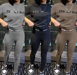 Designer 2024 Silm Pants Suit Tracksuits Womens Two Pieces Jogger Set New Letters Printed Short Sleeve Sexy Fashion Tights Track Suits L230914