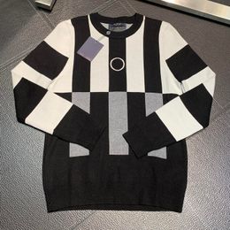 Famous designer men's Spring and autumn black, white and grey patchwork fusion plaid striped jacquard knit popular classic comfortable sweater
