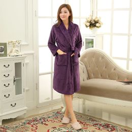 Women Men Long Soft Warm Coral Fleece Bathrobe Winter Kimono Flannel Bath Robe Nightgown Lovers Dressing Gown Cosy Sleepwear Spa 240108