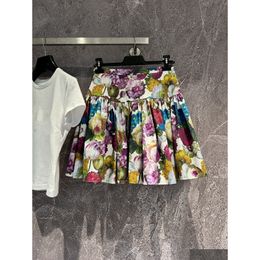 Skirts 2024 Early Spring New Coloured Floral Print High Waisted Large Skirt A-Line Mini Woman Dress Drop Delivery Apparel Womens Clothi Otw7J