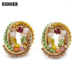 Stud Earrings OSHUER Fashion Bohemian Golden Alloy For Women Girls Oval Geometric Earring Jewelry Gift