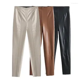 Women's Pants YENKYE Women Elastic High Waist Faux Leather Leggings Seamless Hem Female Pencil Trousers