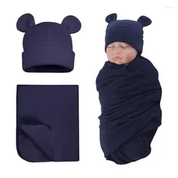 Blankets Cotton Nursery Blanket Bear Ear Hat Baby Swaddling 2PCS Infant 0-6M Born Soothe Sleeping Bag Skin-Friendly