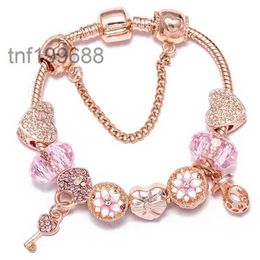 Top Quality Rose Gold Silver Beads Murano Glass Pink Locker Heart Crystal Butterfly Fits European Charms Bracelets Safety Chain Jewelry Diy Women C5KC