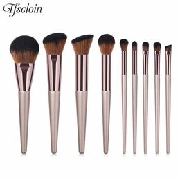 Brushes TFSCLOIN 9pcs Makeup Brushes Set Coffee Handle Super Soft Brushes Eyeshadow Powder Concealer Kwasten Set for Women Make Up