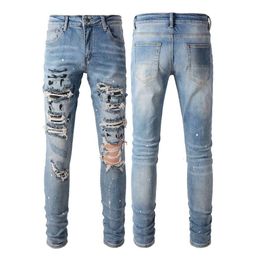 Mens Designer Pants Purple Jeans Amris Mairir Jeans 626 Embedded Diamond Jeans with Developed High Street Spot Patch Stretch Fit