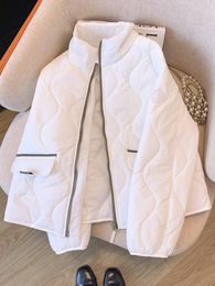 Women's Trench Coats Circyy White Jackets For Women Coat Cropped Parkas Winter Pockets Warm Stand Collar Casual Zippers Down Cotton Outwear