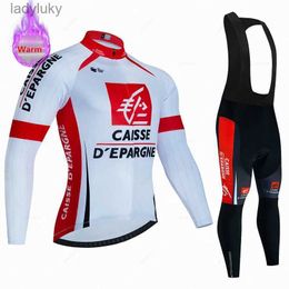 Cycling Jersey Sets Caisse D'pargne Winter Thermal Fleece Cycling Jersey Set Team Bike Suit Mountian Bicycle Clothing Ropa Maillot Ciclismo HombreL240108