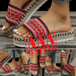 designer slides 2024 New Ethnic Style Large Size Womens mules mule Thick Bottom Fish Mouth Hemp Rope Candy Color Slippers Manufacturer Wholesale