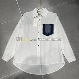 Lapel Neck Blouses Women Long Sleeve Shirts Letters Jacquard Pocket Blouse Designer Casual Style Tees