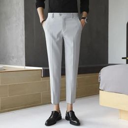 Pants New Men Pockets Pants Ankle Length Business Suit Pants Simple Classic British Style Slim Casual Trousers Brand Clothing