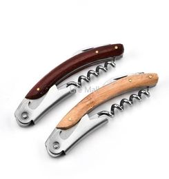 Nonslip Wood Handle Corkscrew Openers Knife Pull Tap Double Hinged Red Wine Opener Metal Beer Bottle OpenerKitchen Bar Waiter To2650515