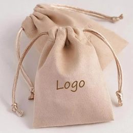Brushes Ivory Suede Gift Bags 5x7cm to 18x31cm pack 50 Custom Dust Logo Sack Perfume Eyelashes Makeup Drawstring Pouches Jewelry Sachets