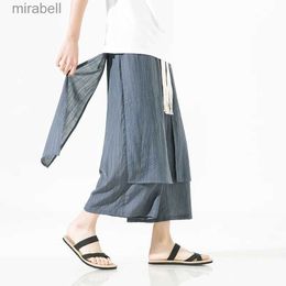 Men's Pants 2022 Summer Men Casual Wide Leg Pants Mens Streetwear Irregular Linen Harem Pants Male Solid Colour Vintage Skirts Trousers M-5Xl YQ240108