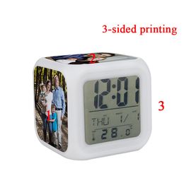 Personalised LED Colourful Lights Clock Sublimation Blank Square Colour Changing Alarm Clocks with Temperature Display Christmas Gif6808282