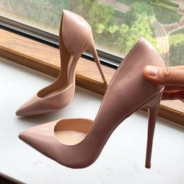 Dress Shoes 12cm 10cm 8cm High Heel Women Nude Patent D'Orsay Pointy Toe Stiletto Pumps Elegant Office