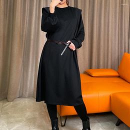 Casual Dresses Womens Solid Long Sleeve Round Neck Slight Strech Dress Ladies Winter Loose Party Midi M-2XL For