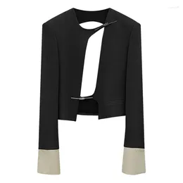 Women's Jackets 2024 Autumn And Winter Chinese Style Metal Plate Buckle Cut Open Back Suit Coat Colored Acetic Acid Top For Women