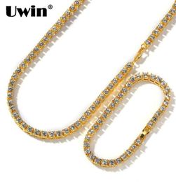 UWIN 1 Row Tennis Chains Bracelet Fashion Hiphop Jewellery Set Gold White Gold 5mm Necklace Full Rhinestones For Men Women Y200607479040