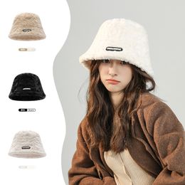 (chitrine's Boutique Store) Winter Plush Fashion Women's Autumn Small Black Label Warm Basin Furry Fisherman Hat Winter Girls