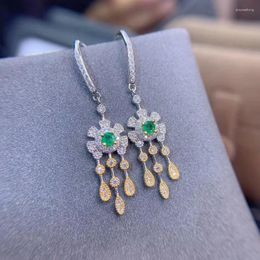 Dangle Earrings Grace Tassels Sun Flower Strand Natural Green Emerald Drop Gemstone 925 Silver Female Party Jewelry