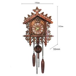 Vintage Wooden Hanging Cuckoo Wall Clock for Living Room Home Restaurant Bedroom Decoration Art Handcraft 240106