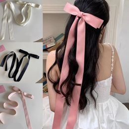 Vintage Overlength Satin Bow Hair Clip Trend Long Ribbon Hairpins Barrettes For Women Girl Hair Accessories Wedding Jewelry