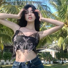 Women's Tanks Sexy Butterfly Camisole Women Summer Y2k Small Outer Wear Inner Bottoming Tank Tops Korean Fashion Clothing Beach Crop Vest