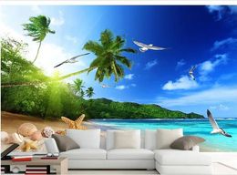 Wallpapers Popular beach scenery beach coconut tree TV wall mural 3d wallpaper 3d wall papers for tv backdrop
