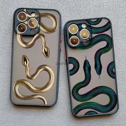 Cell Phone Cases Luxurious Black Gold Snake Phone Case for IPhone 7 8 Plus 15 14 13 12 11 Pro Max Mini X XR Unique Dragon Shockproof Back CoverL240105