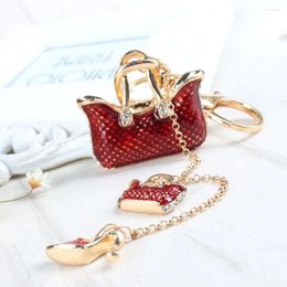 Keychains Two Red Handbag High Heel Shoe Fashion Cute Rhinestone Crystal Car Purse Key Chain Jewelry