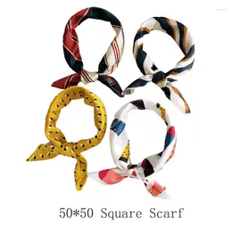 Scarves Fashion 50cm Square Silk Scarf Women Print Small Neck Ring Wraps Stylish Lady Hair Band Foulard Bandana Hand Kerchief