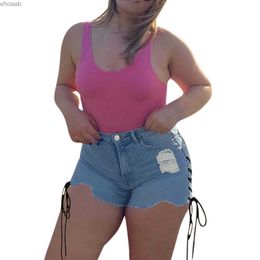 Women's Shorts Plus Size Denim Shorts For Women High Waist Ripped Distressed Stretchy Girls Jean Shorts Female Lace Up Seamless Denim Pants YQ240108