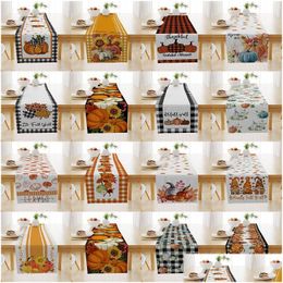 Table Runner Thanksgiving 33X183Cm Seasonal Fall Harvest Vintage Kitchen Dining Decoration For Indoor Outdoor Home Party Decor Drop Dh2Zr