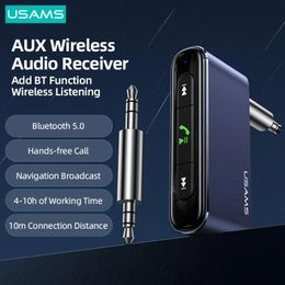 Connectors USAMS 3.5mm Mini Car FM Wireless Audio Receiver Car Bluetooth 5.0 Aluminium Alloy Car Wireless Adapter Hands Free Radio Player