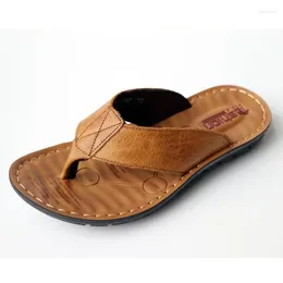 Slippers Summer Shoes Leather Men's Flip Flops Outdoor Beach Casual Flat Trend Non-slip Clip Toe Designer Sandalias