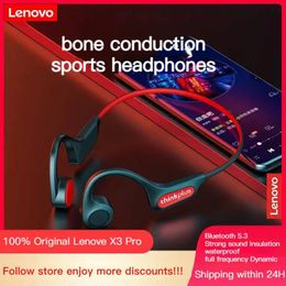 Earphones Lenovo Bone Conduction Earphones X3 Pro X4 X5 Bluetooth Headset Not Inear Hanging Neck Running Sports for IOS Android Windows